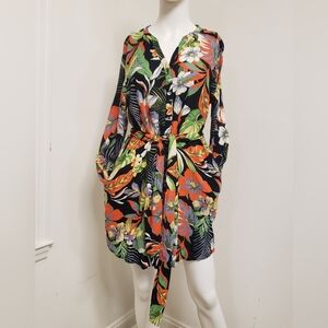 C&C California Tropical Floral Swim Cover-Up - Black and Orange